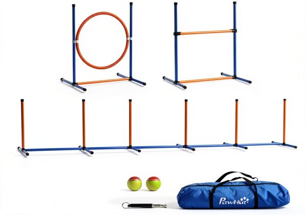 Aosom Dog Agility Kit Adjustable Hurdle Weave Poles Training-0