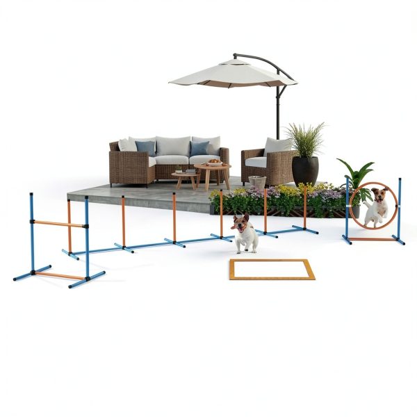 Aosom Dog Agility Kit Adjustable Hurdle Weave Poles Training-1
