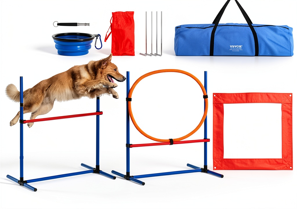 Installing VEVOR Dog Agility Training Set PVC Jumps Weave Poles on a wooden desk