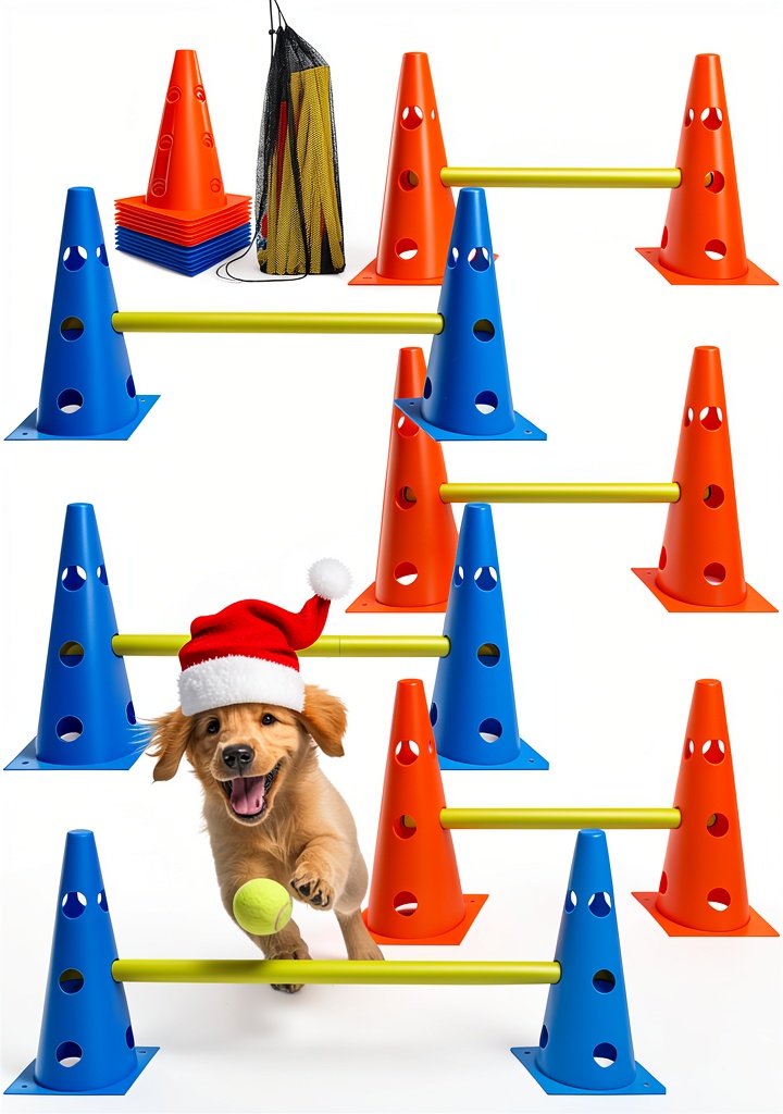 GeerDuo Dog Agility Hurdle Cone Set assembled in a backyard