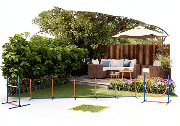 Aosom Dog Agility Kit Adjustable Hurdle Weave Poles Training-5