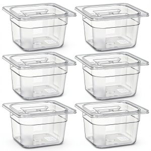 Clear Polycarbonate Food Pan 6 Pack with Lids by Bekith 4" Deep-0