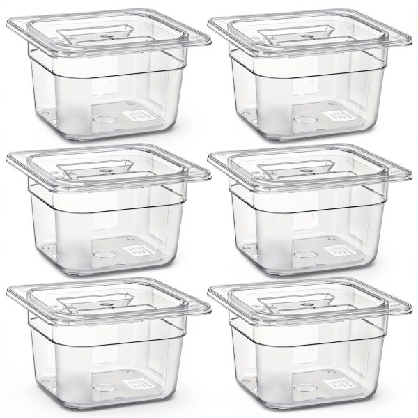 Clear Polycarbonate Food Pan 6 Pack with Lids by Bekith 4" Deep-0