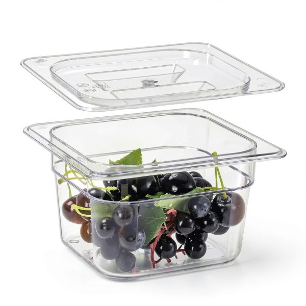 Clear Polycarbonate Food Pan 6 Pack with Lids by Bekith 4" Deep-1