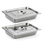 LANIAKEA 2PCS Hotel Pans with Lids Stainless Steel Steam Table Pan Restaurant Supplies 1/2 Size x 2.5 inch Deep Stainless Steam Table Pans, Hotel Pan Trays for Food-0