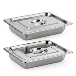 LANIAKEA 2PCS Hotel Pans with Lids Stainless Steel Steam Table Pan Restaurant Supplies 1/2 Size x 2.5 inch Deep Stainless Steam Table Pans, Hotel Pan Trays for Food-0