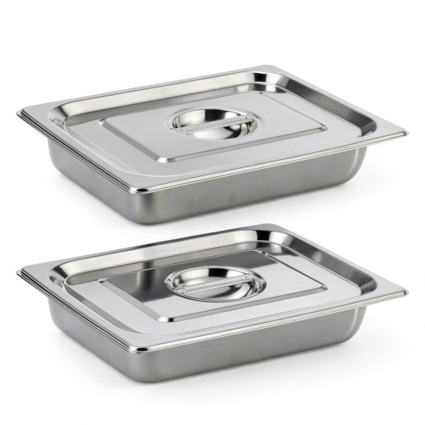 LANIAKEA 2PCS Hotel Pans with Lids Stainless Steel Steam Table Pan Restaurant Supplies 1/2 Size x 2.5 inch Deep Stainless Steam Table Pans, Hotel Pan Trays for Food-0