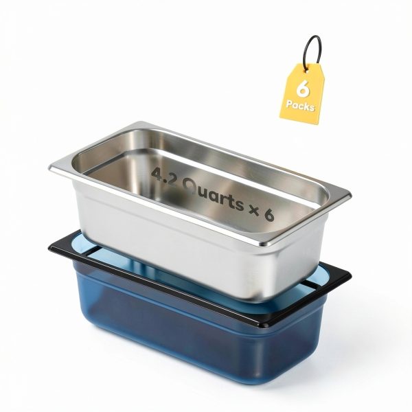 Wilprep 6 Pack Hotel Pans 1/3 Size 4in Deep Steam Table with Lids-1