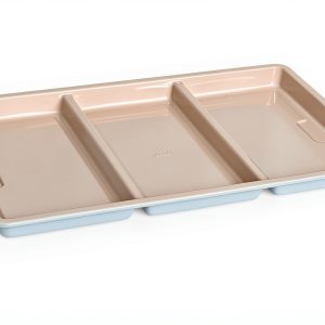 Bakeware Tasty 17x11 3-Section Roasting Pan Aqua Carbon Steel Nonstick-0