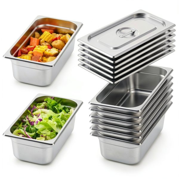 Wilprep 6 Pack Hotel Pans 1/3 Size 4in Deep Steam Table with Lids-0